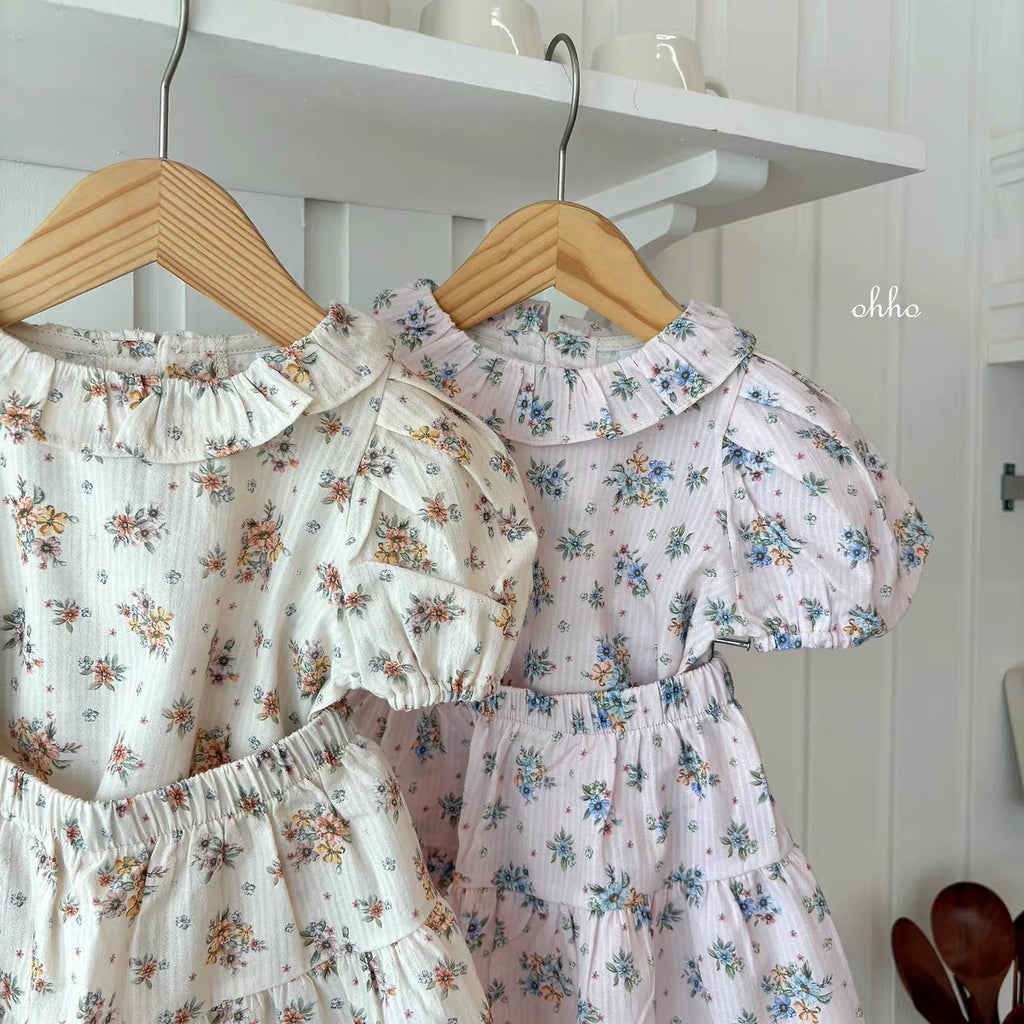 Korean Kidswear | Floral Peter Pan Collar Puff Sleeve Blouse