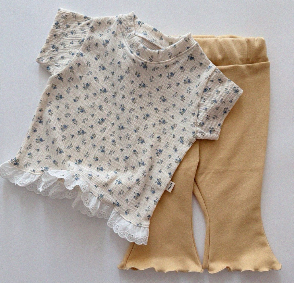 Korean Kidswear | Floral Lace Hem Ribbed Tee