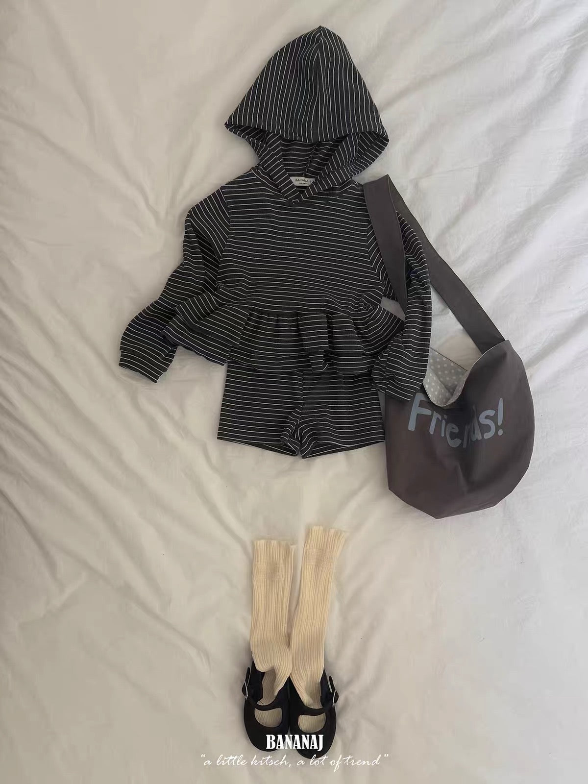 Korean Kidswear | Striped Ruffle Hoodie & Shorts Set