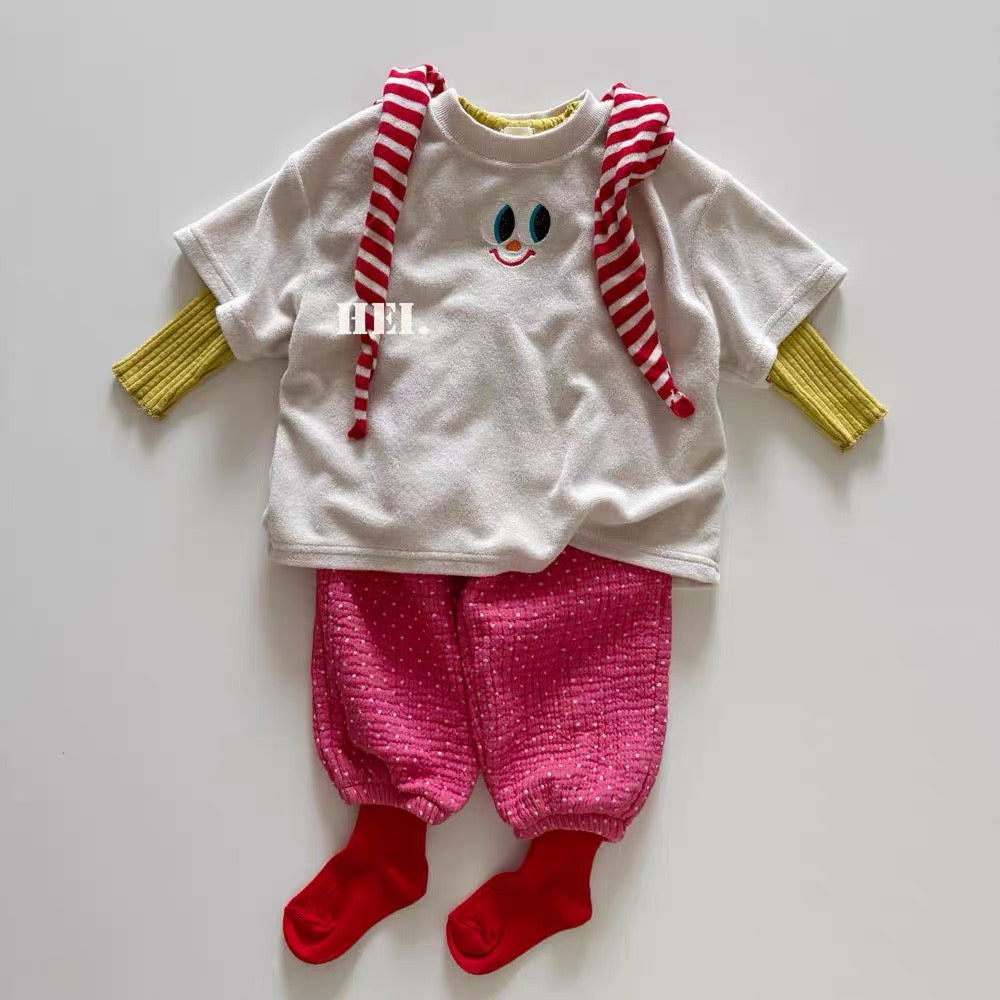 Korean Kidswear | Smiley Face Embroidered Terry T-Shirt