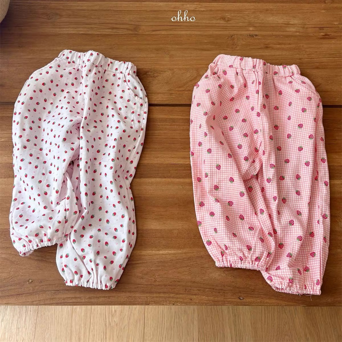 Korean Kidswear | Strawberry Print Baby Jogger Pants - 2 Colors