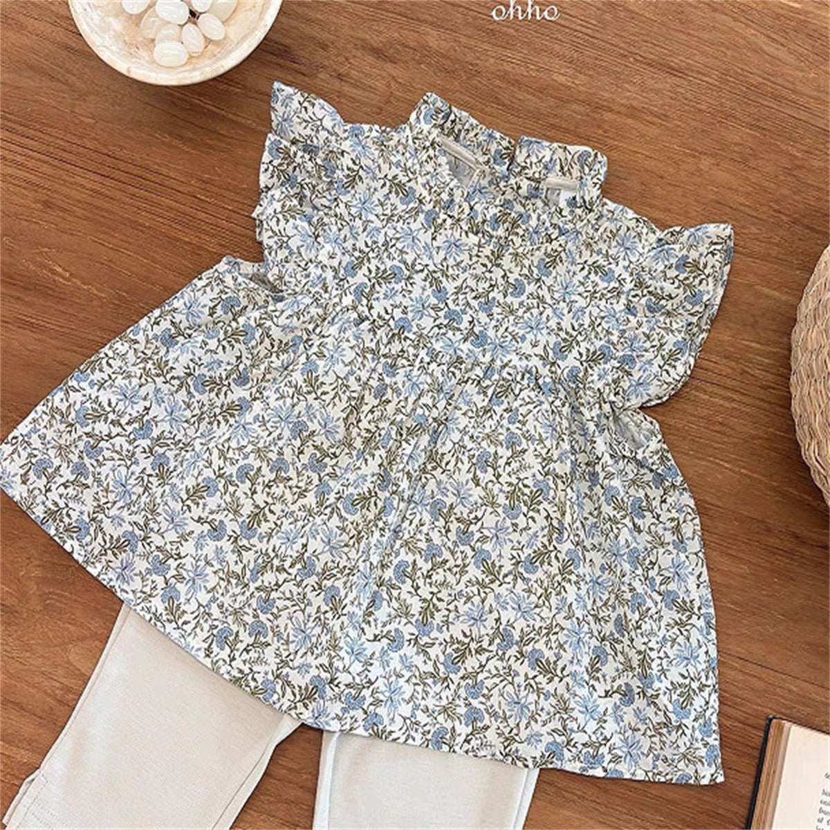Korean Kidswear | Floral Flutter Sleeve Blouse Top and Shorts