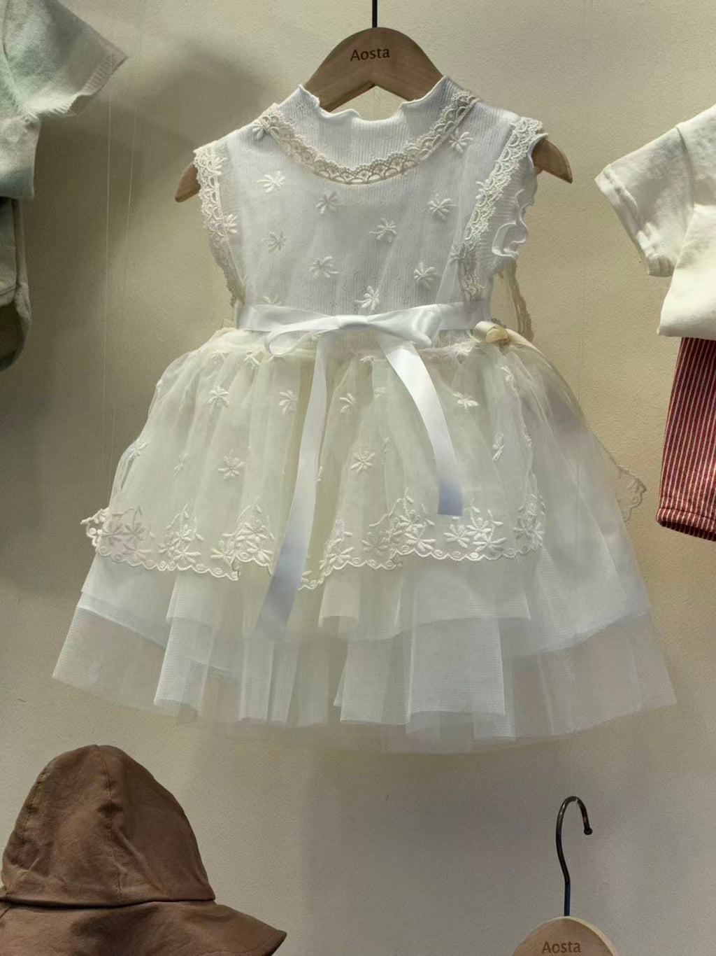 Korean Kidswear Floral Embroidered Tulle Princess Dress | White (Instock)