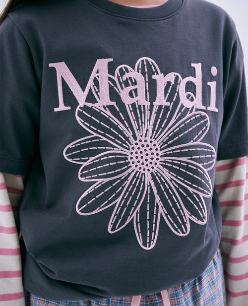 Mardi Mercredi Kids TSHIRT FlowerMardi NEEDLEWORK_CHARCOAL PINK