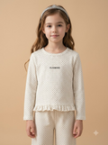 Korean Kidswear PLAINMOOD Dot Ruffle Long Sleeve White Top