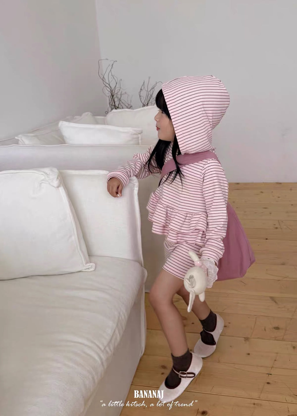 Korean Kidswear | Striped Ruffle Hoodie & Shorts Set