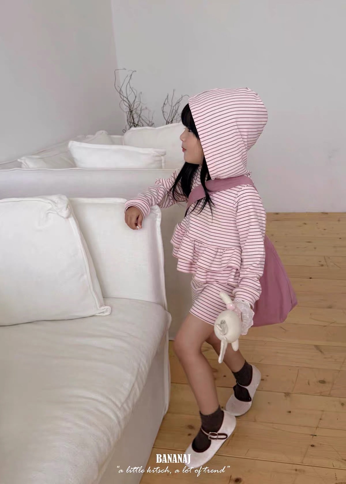 Korean Kidswear | Striped Ruffle Hoodie & Shorts Set