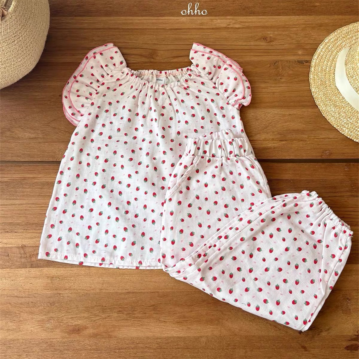 Korean Kidswear | Strawberry Print Baby Jogger Pants - 2 Colors