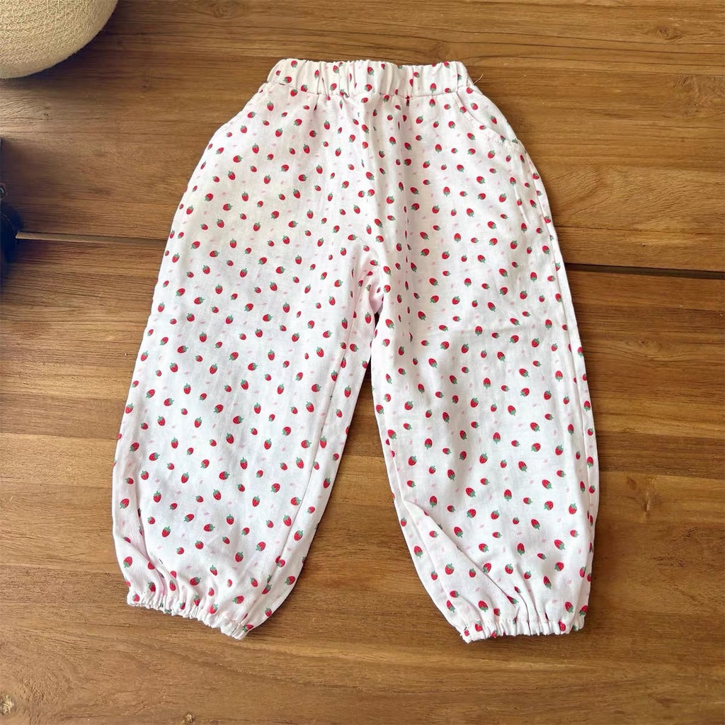 Korean Kidswear | Strawberry Print Baby Jogger Pants - 2 Colors