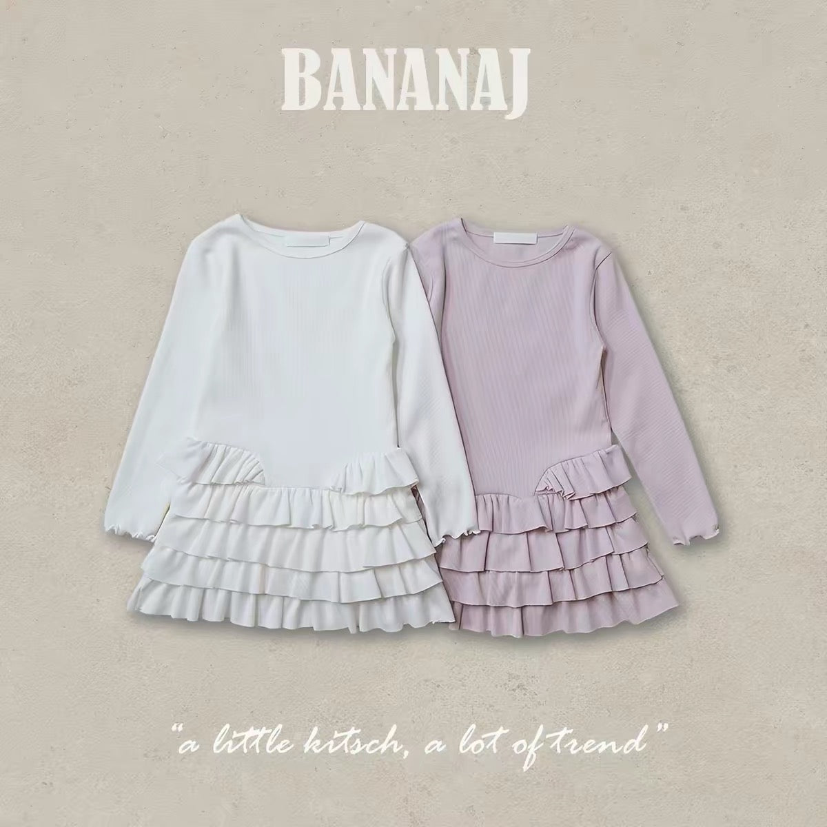 Korean Kidswear | Ribbed Tiered Ruffle Long Sleeve Dress