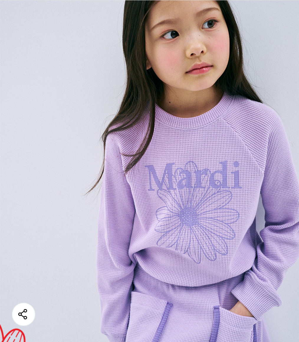 Mardi Mercredi Kids Waffle Raglan Sweatshirt – Lilac alternate view 4 by Mini Kelly