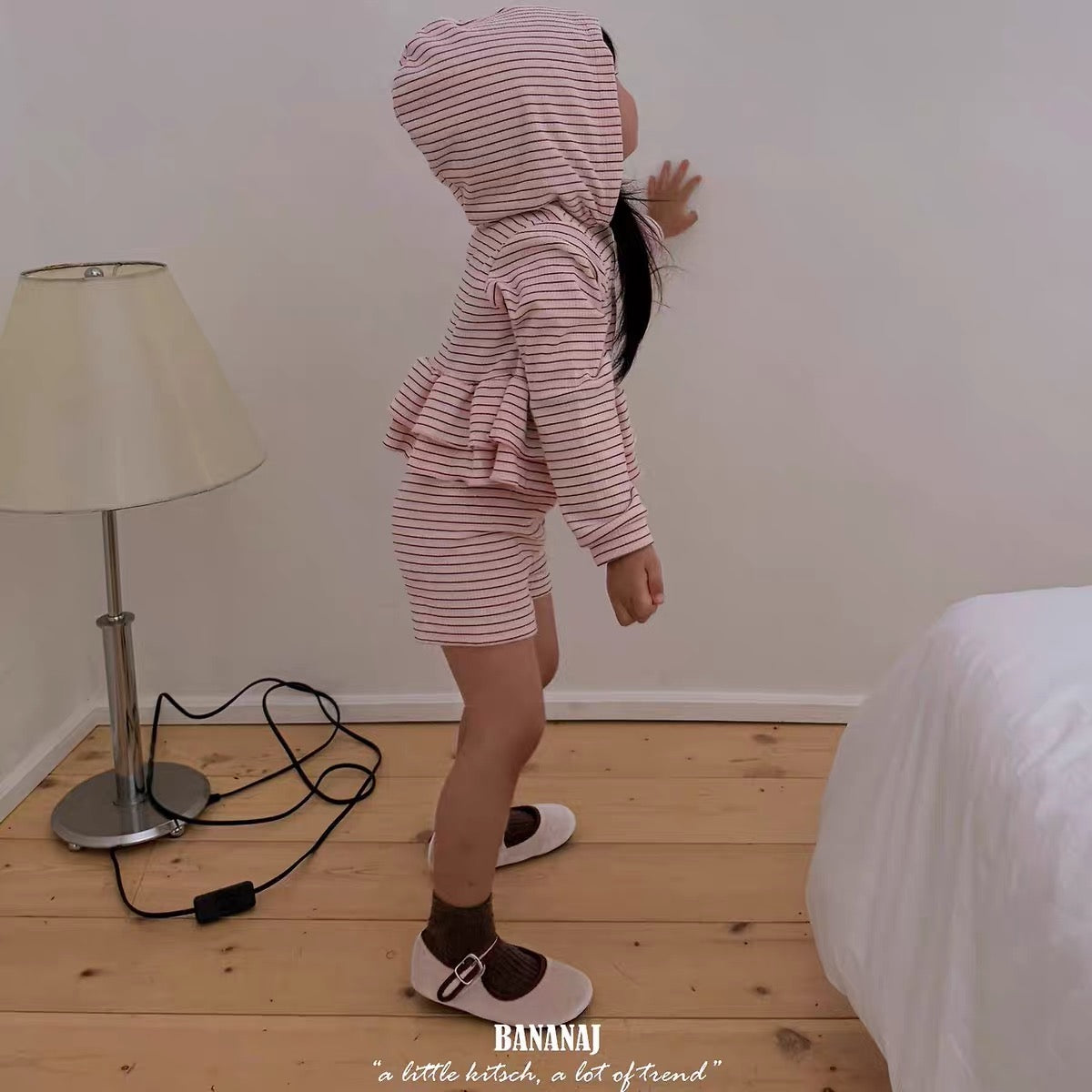 Korean Kidswear | Striped Ruffle Hoodie & Shorts Set