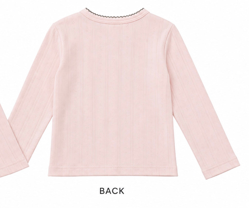 Korean Kidswear Pink Heart Button Pointelle Cardigan