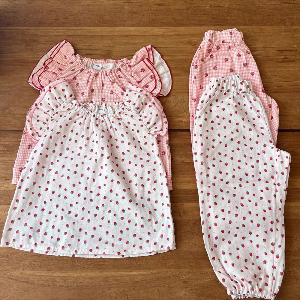 Korean Kidswear | Strawberry Print Puff Sleeve Dress