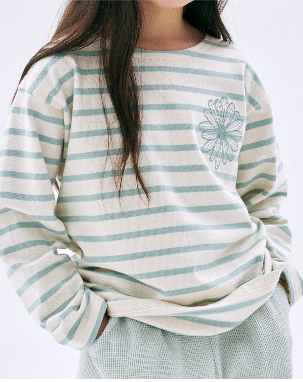 Mardi Mercredi Kids Striped Long Sleeve Tee – Mint alternate view 2 by Mini Kelly