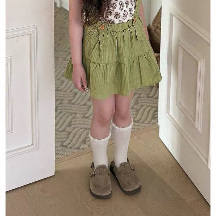 Korean Kidswear | Eyelet Suspender Green Skirt Only