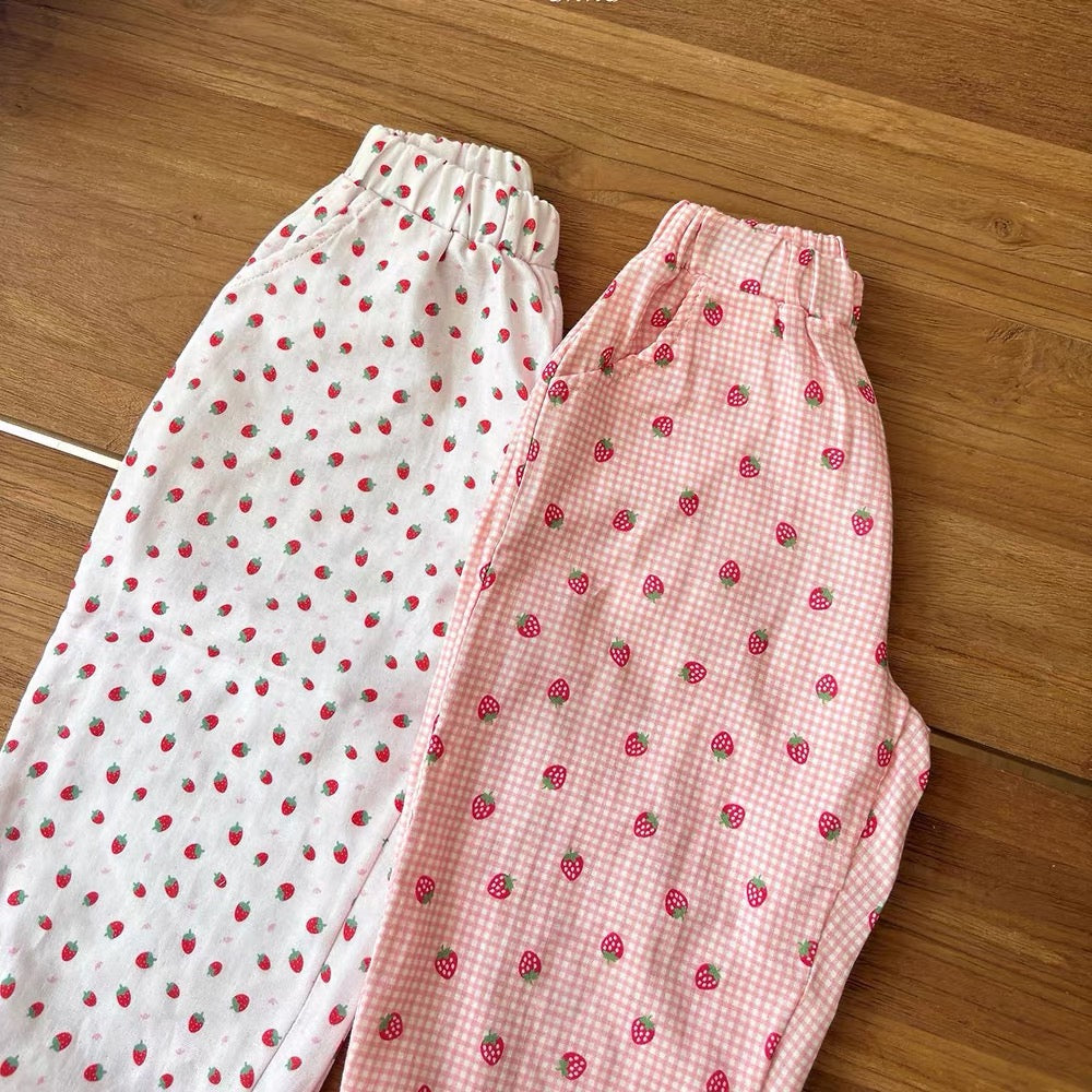 Korean Kidswear | Strawberry Print Baby Jogger Pants - 2 Colors