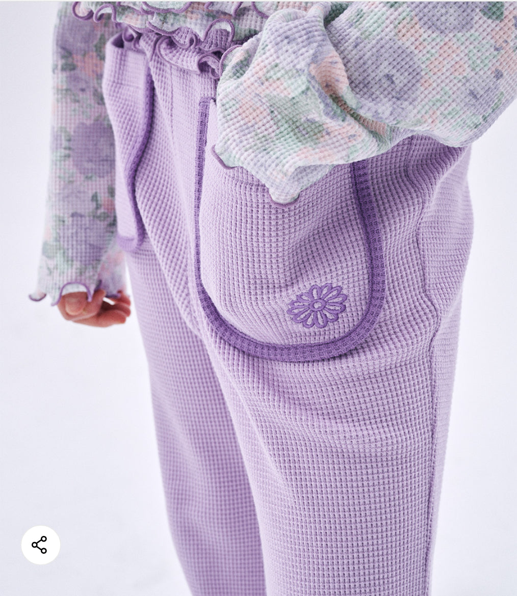 Mardi Mercredi Kids Waffle Flare Pants – Purple alternate view 3 by Mini Kelly