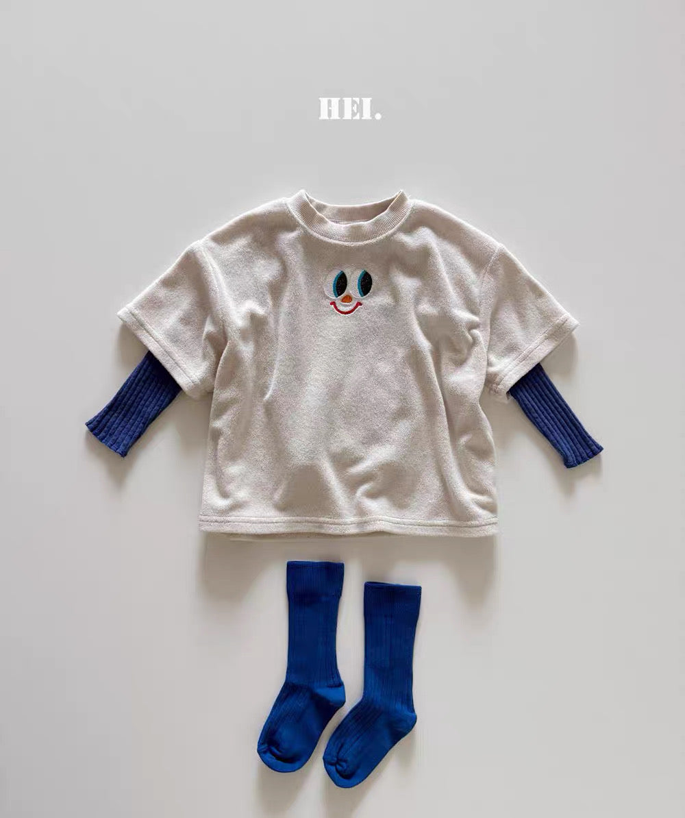 Korean Kidswear | Smiley Face Embroidered Terry T-Shirt