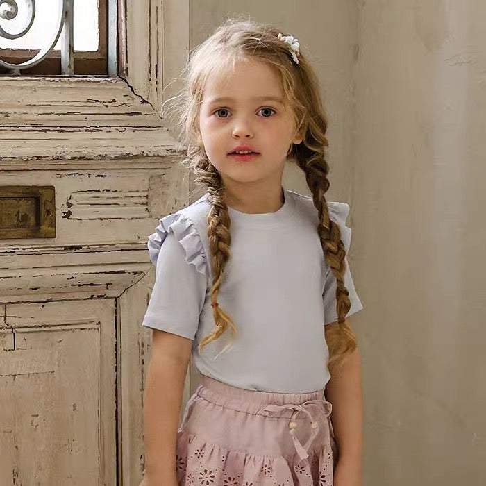 Korean Kidswear - Flutter Sleeve Ribbed Tee