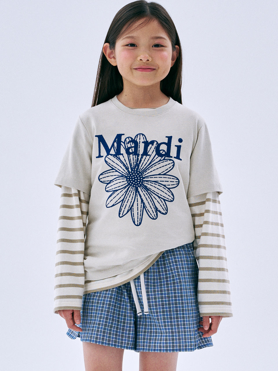 Mardi Mercredi KIDS TSHIRT FLOWERMARDI NEEDLEWORK_LIGHTBEIGE BLUE