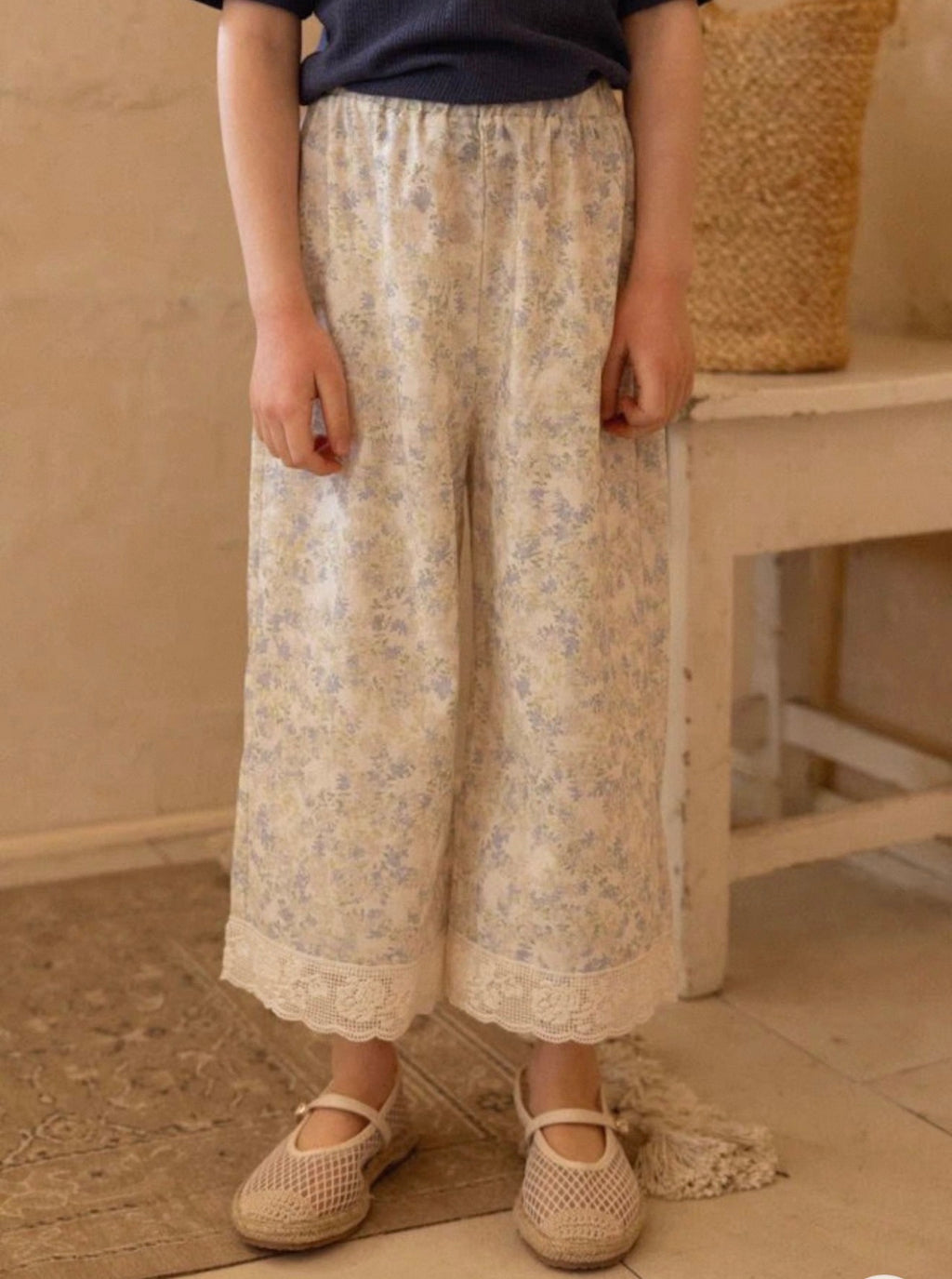 Korean Kidswear | Vintage Floral Lace Wide-Leg Pants