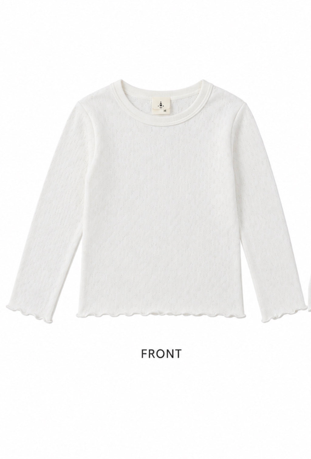 Korean Kidswear Ruffle Hem Long Sleeve Ivory Top