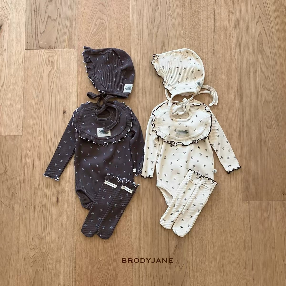 Korean Kidswear | Brody Jane Tiny Floral Ribbed Baby 4-Piece Set