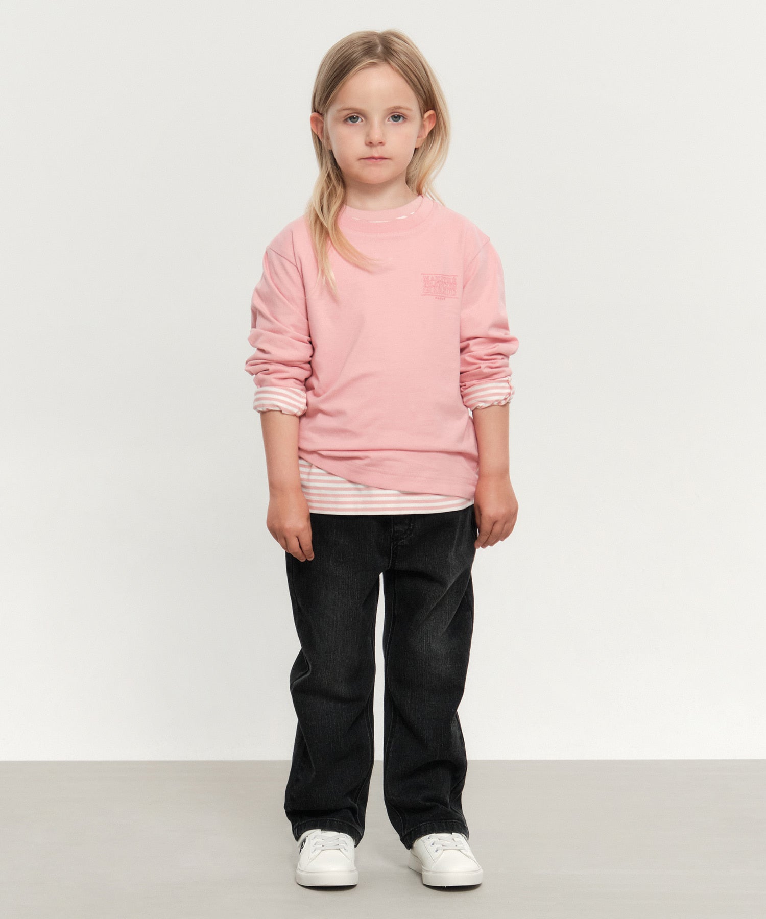 Marithe KIDS DOODLE CLASSIC LOGO SOLID&STRIPE LONG SLEEVE Top (2PACK) coral pink