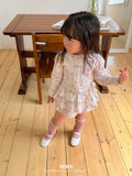 Korean Kidswear Beige Pink Floral Ruffle Skirt & Top