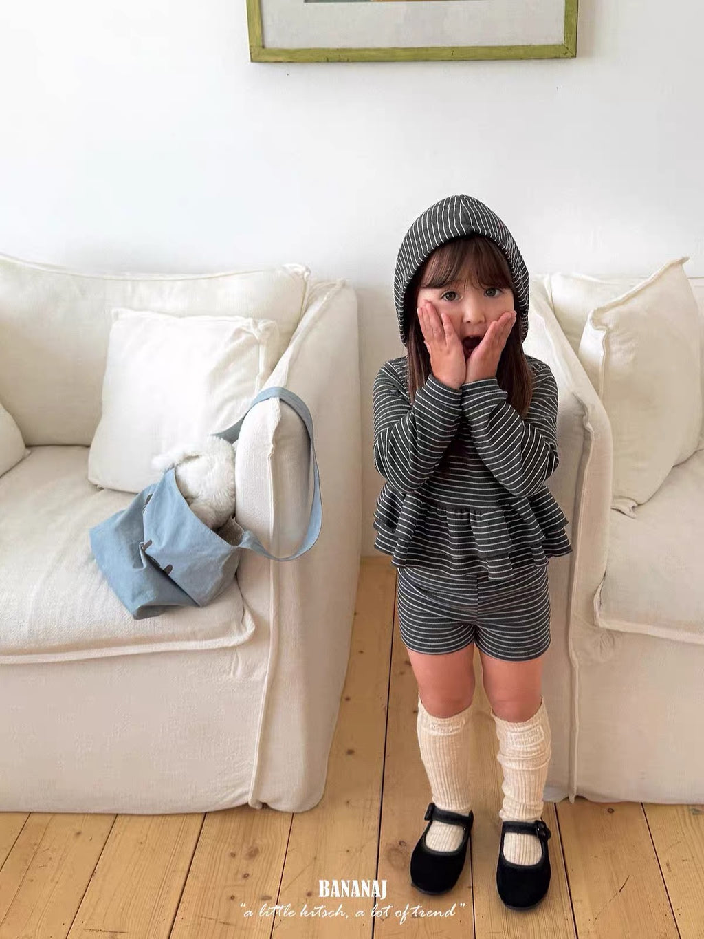 Korean Kidswear | Striped Ruffle Hoodie & Shorts Set