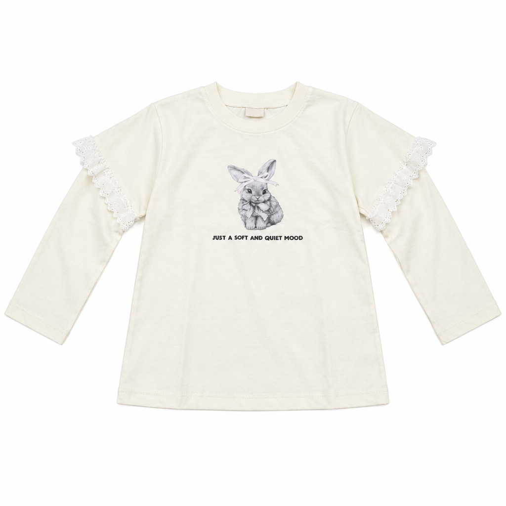 Korean Kidswear | Bunny Lace Long Sleeve Ivory Tee