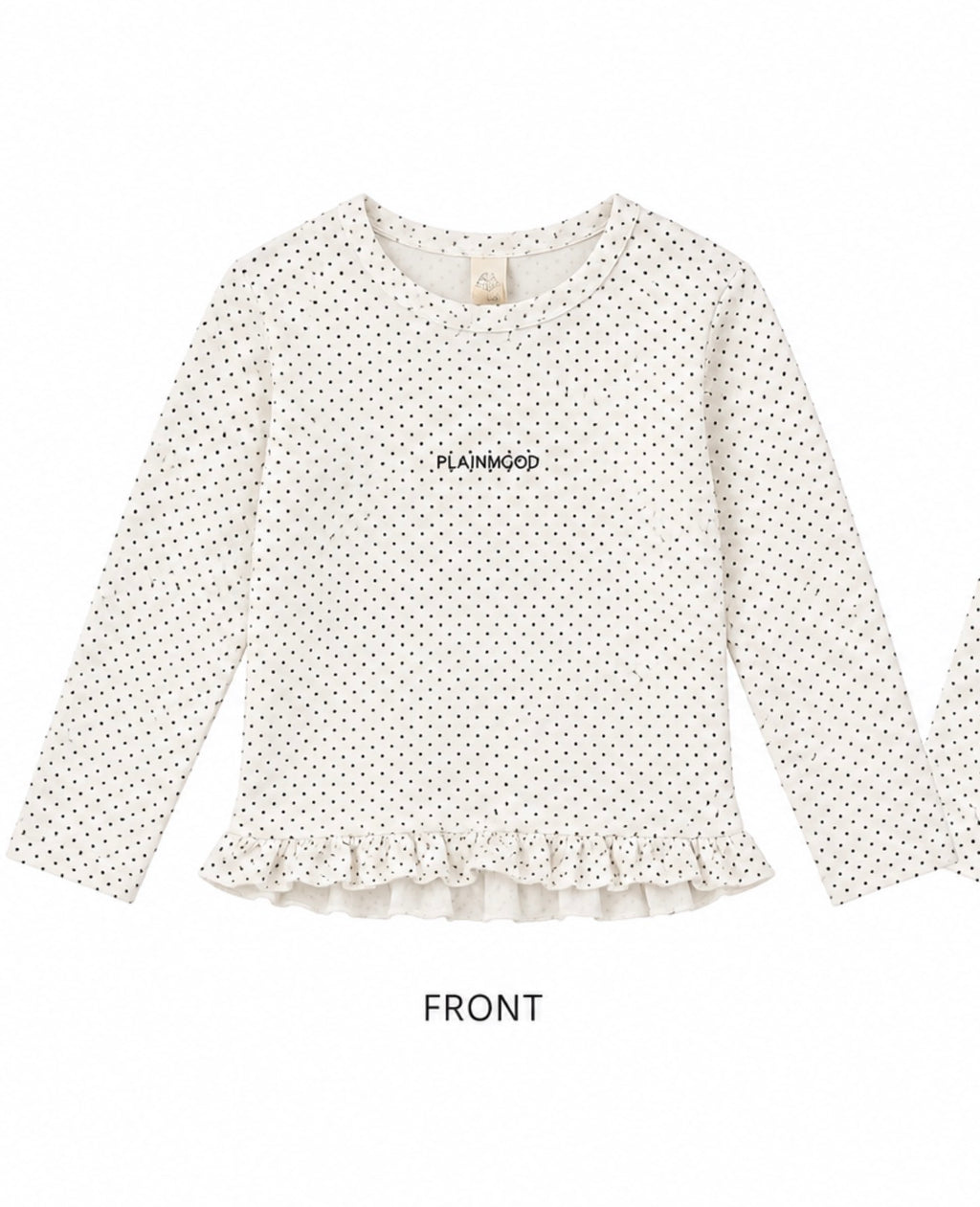 Korean Kidswear PLAINMOOD Dot Ruffle Long Sleeve White Top