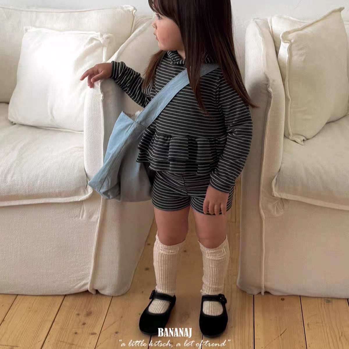 Korean Kidswear | Striped Ruffle Hoodie & Shorts Set