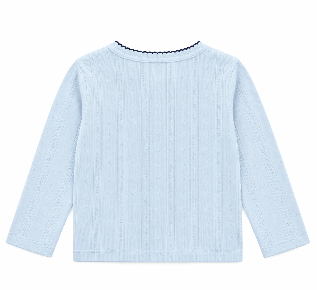 Korean Kidswear Blue Heart Button Pointelle Cardigan