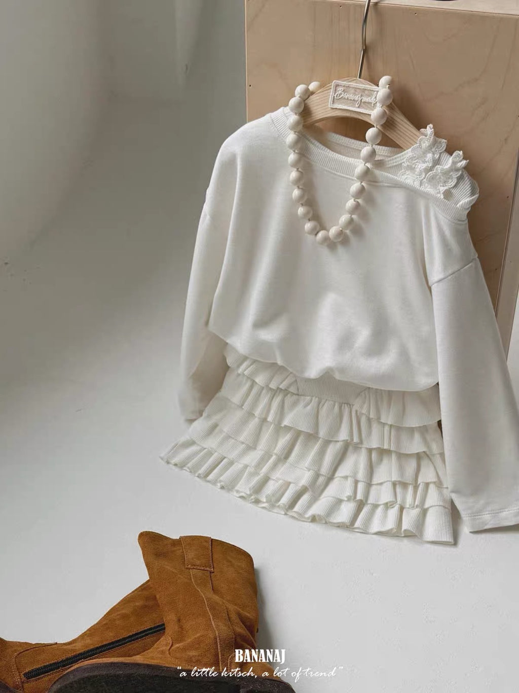 Korean Kidswear | Ribbed Tiered Ruffle Long Sleeve Dress