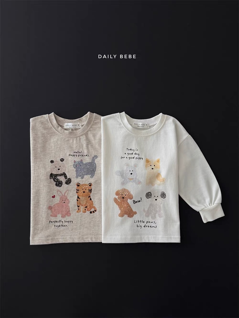 Korean Kidswear | DAILY BEBE Happy Friends Graphic Long Sleeve Top