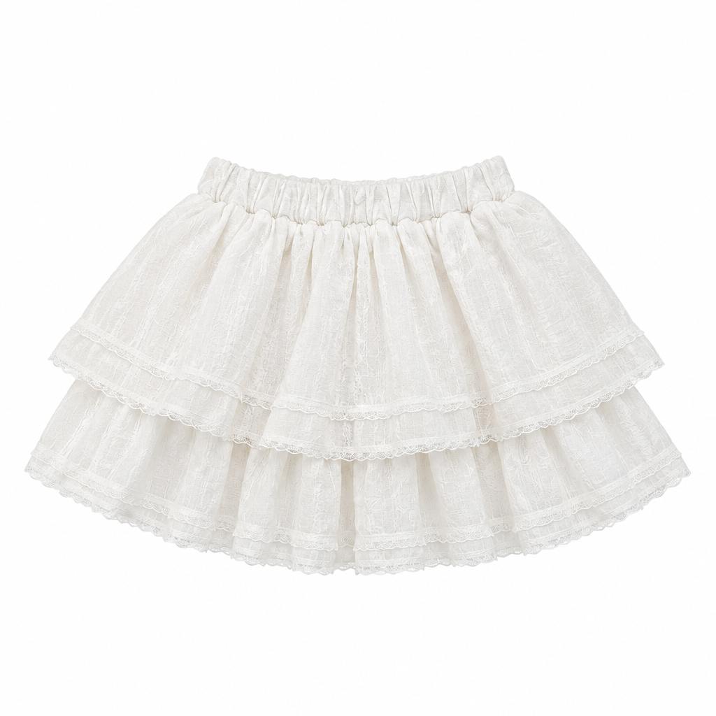 Korean Kidswear | Lace Trim Tiered Skirt