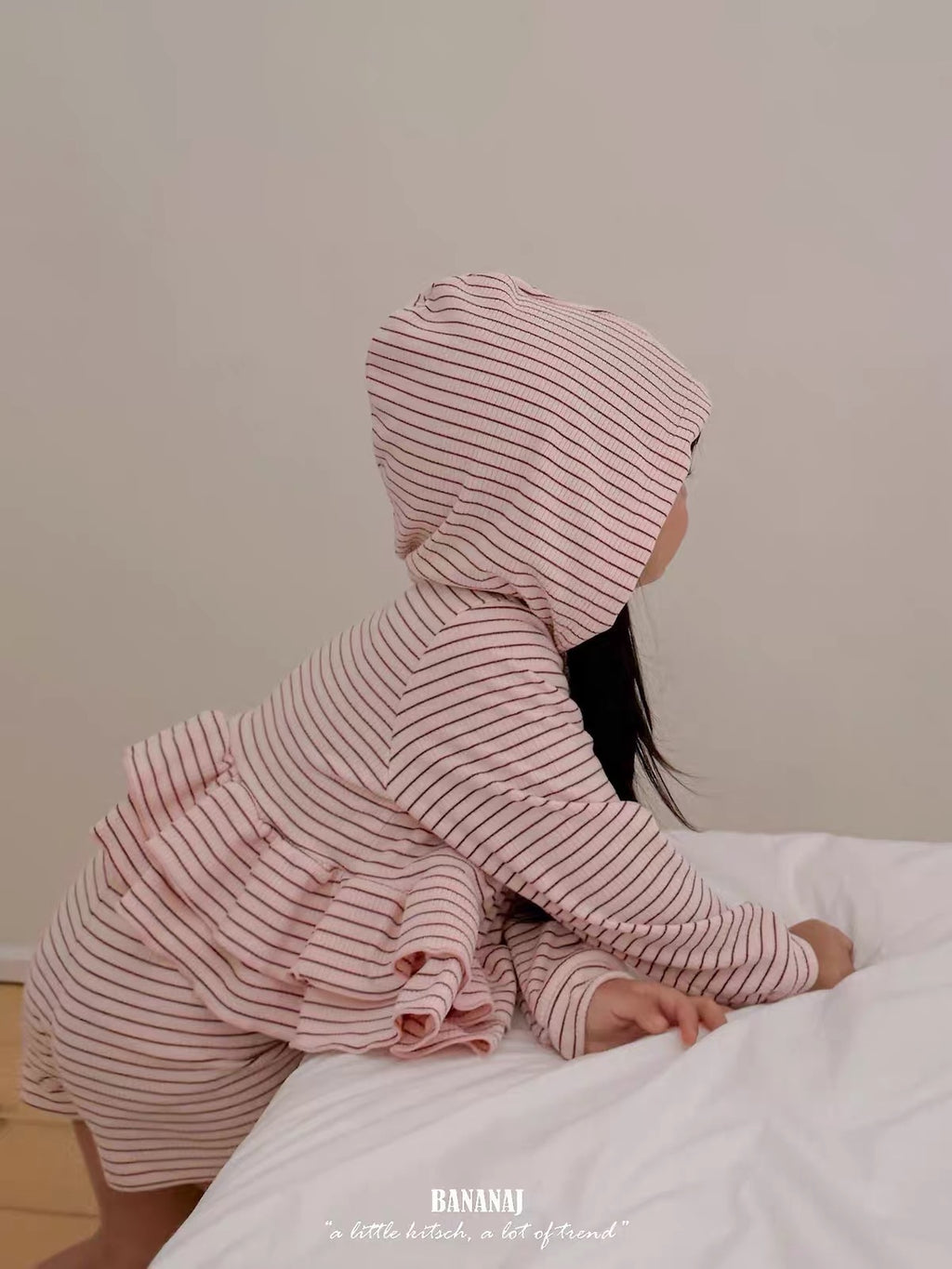 Korean Kidswear | Striped Ruffle Hoodie & Shorts Set