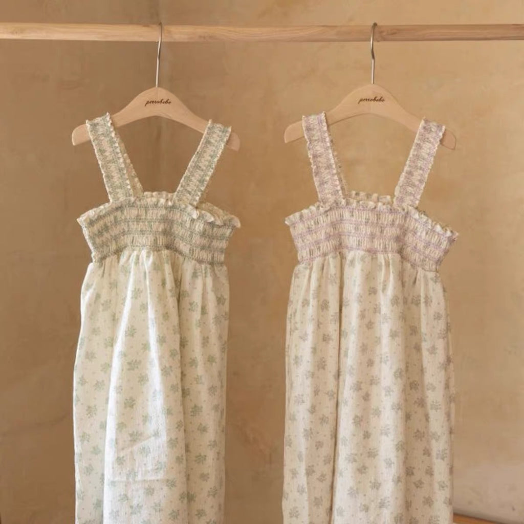 Korean Kidswear | Floral Smocked Purple Sun dress