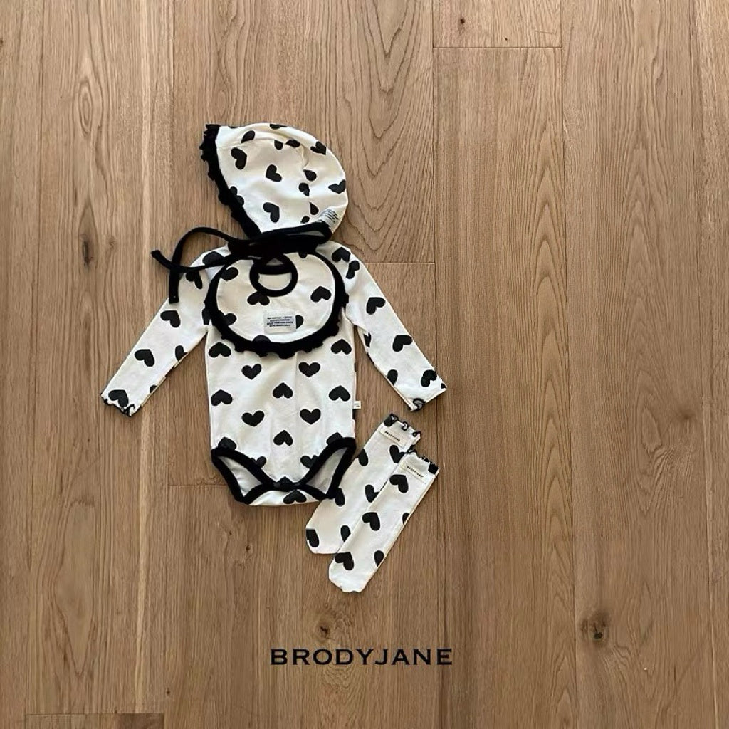 Korean Kidswear | Brody Jane Black Heart Baby 4-Piece Set