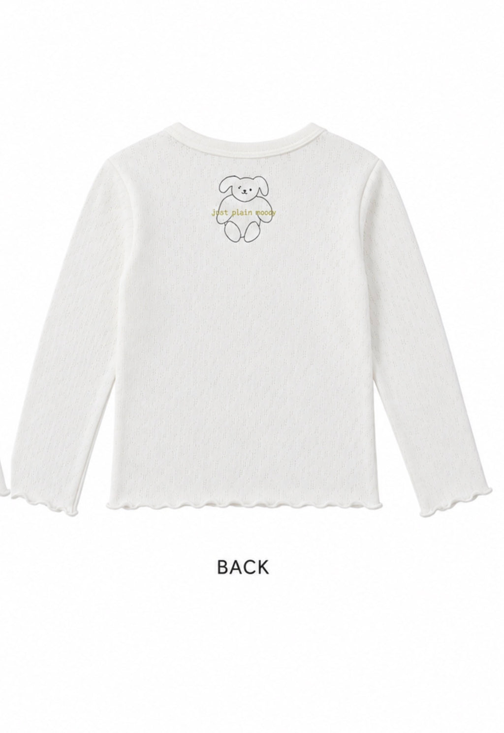Korean Kidswear Ruffle Hem Long Sleeve Ivory Top