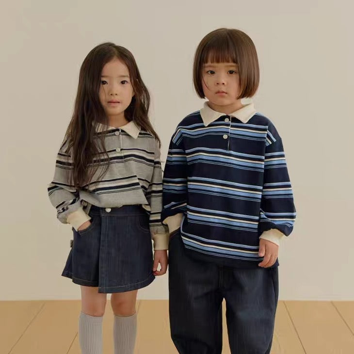 Korean Kidswear | DAILY BEBE Stripe Rugby Polo Top