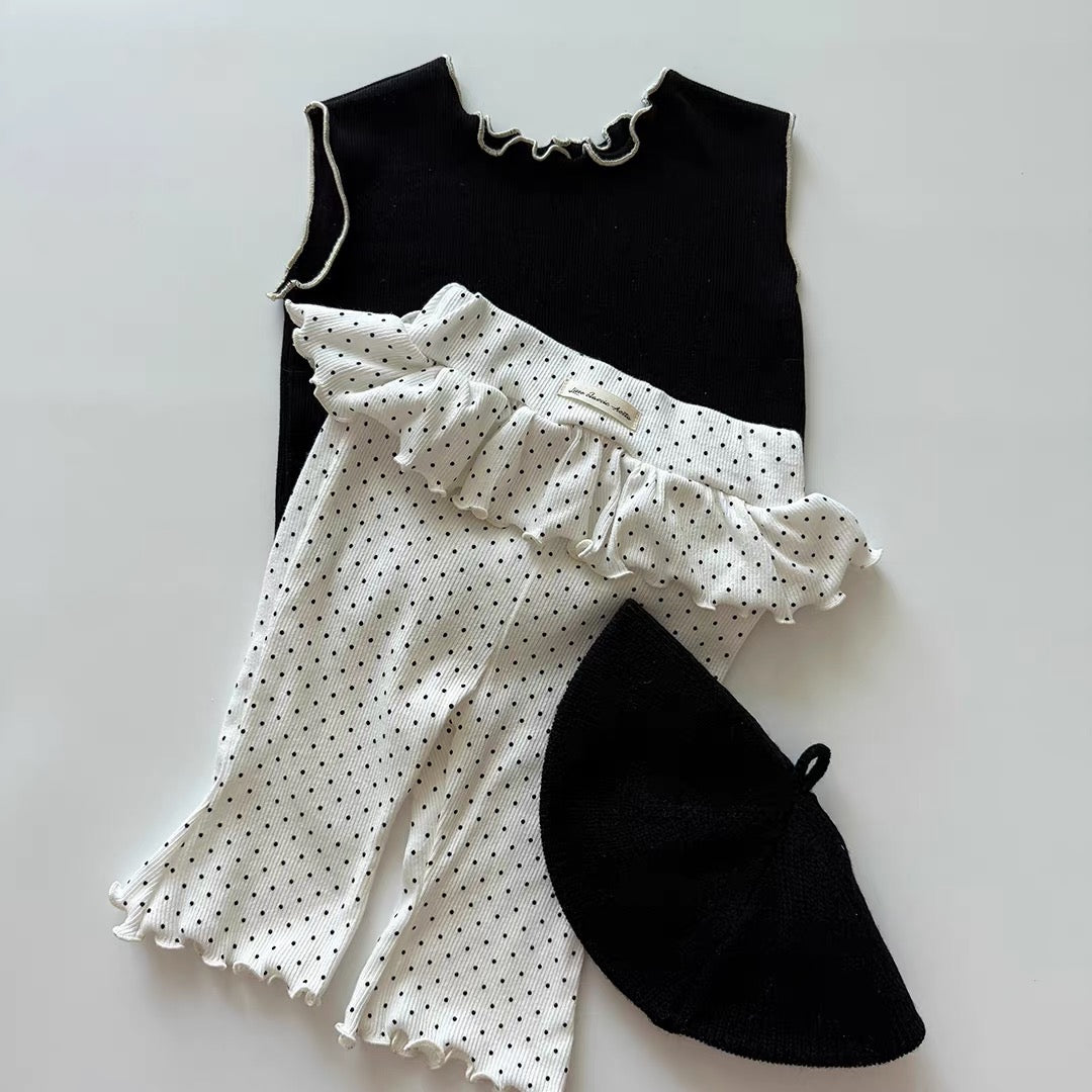 Korean Kidswear | Polka Dot Ruffle White Leggings
