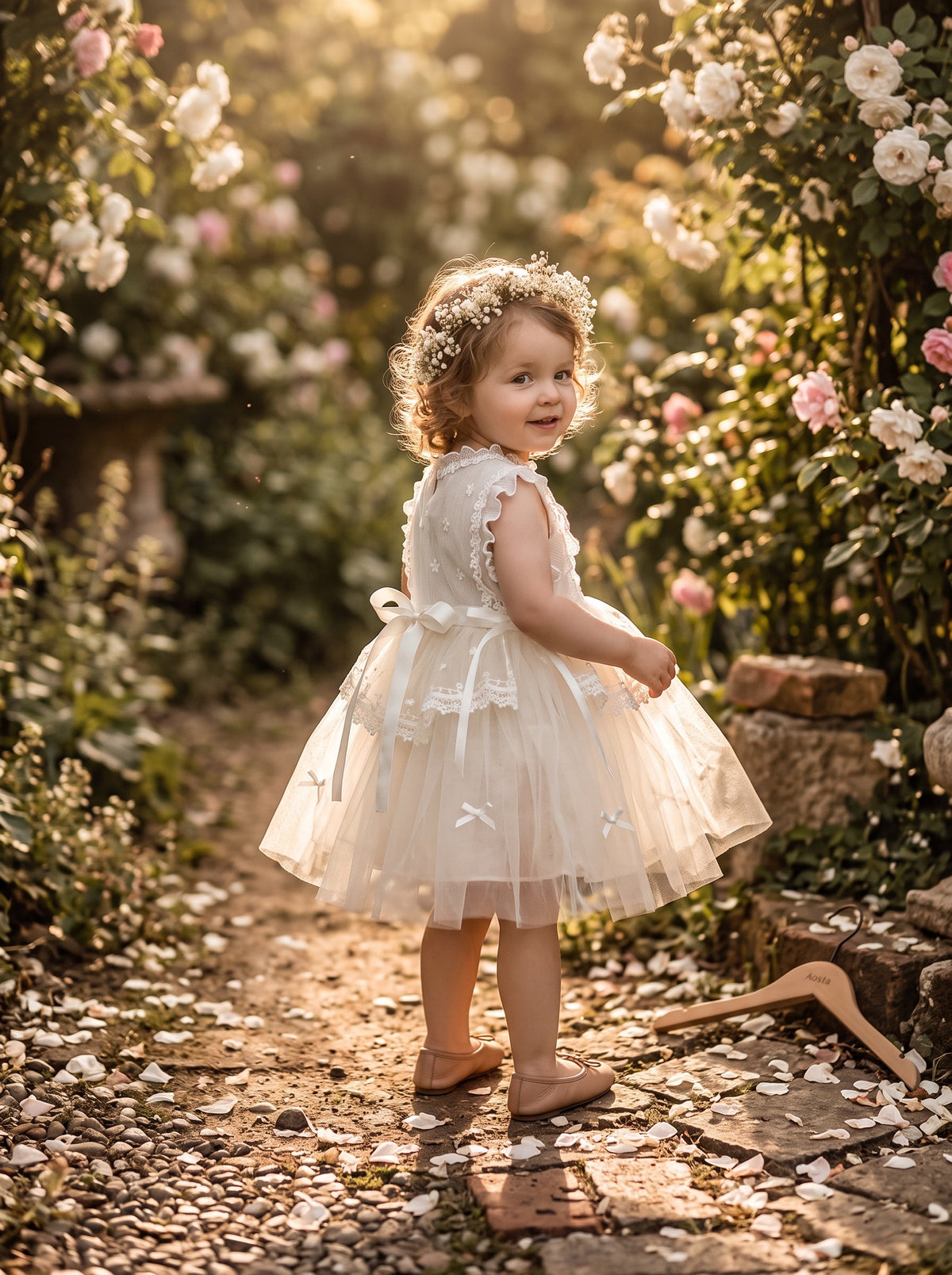 Korean Kidswear Floral Embroidered Tulle Princess Dress | White (Instock)