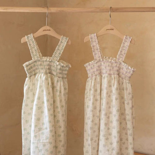 Korean Kidswear | Floral Smocked Green Sun dress