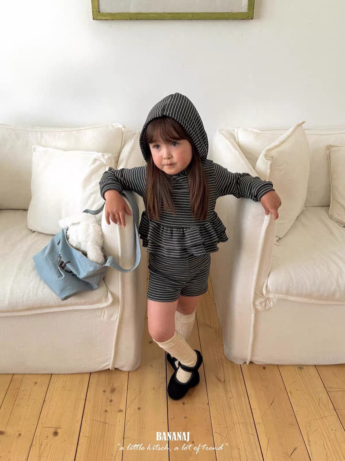 Korean Kidswear | Striped Ruffle Hoodie & Shorts Set