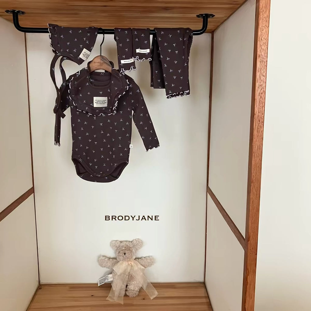 Korean Kidswear | Brody Jane Tiny Floral Ribbed Baby 4-Piece Set