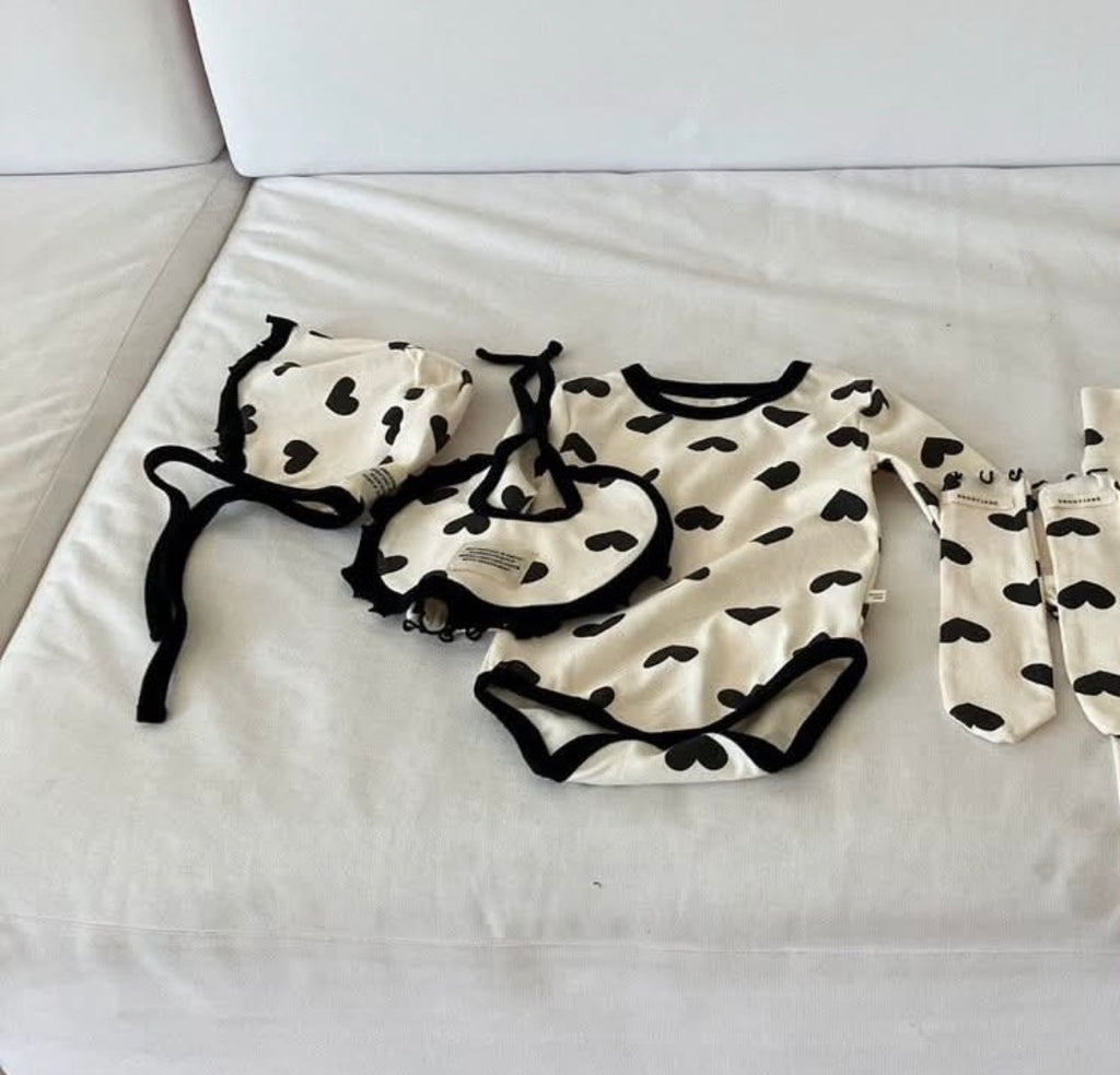 Korean Kidswear | Brody Jane Black Heart Baby 4-Piece Set