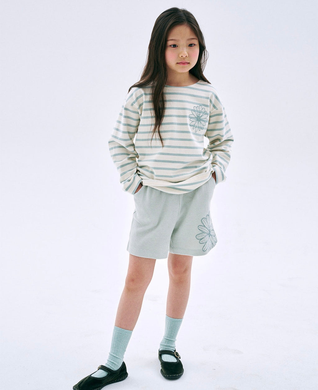 Mardi Mercredi Kids Striped Long Sleeve Tee – Mint alternate view 4 by Mini Kelly